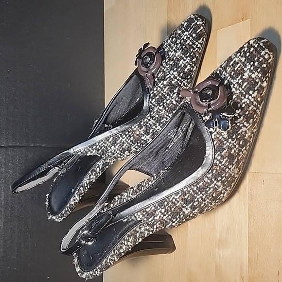 Life Stride "Adorn" Black/Brown/White Boulce Fabric Sling-back Heels, Size 8.5M - Picture 2 of 9